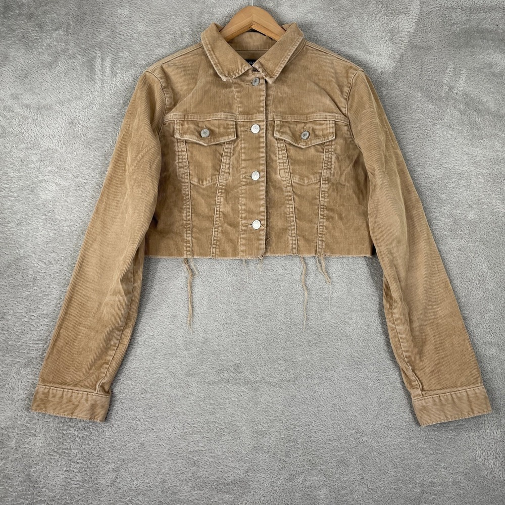 Vintage Gap Corduroy Jacket Womens Medium Tan Y2K Cropped Raw Hem Trucker